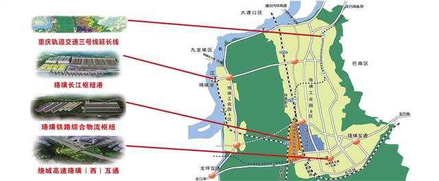 珞璜"水公铁空"联运示意图